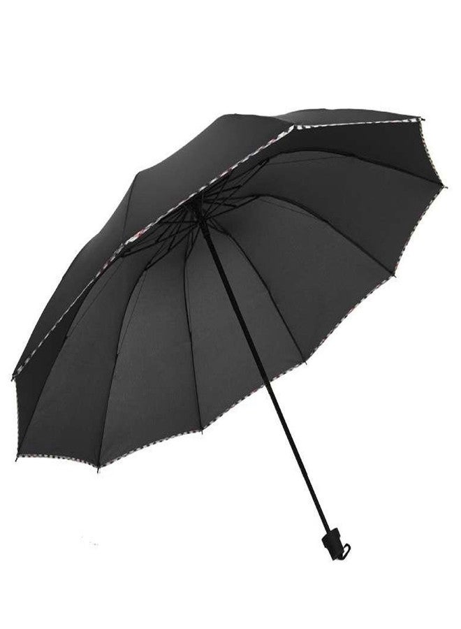 KEKEMI 3 Fold Plain Pipine Umbrella for Men & Women (Black) - Image 1